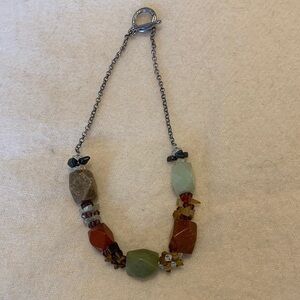 Multicolor Stone & Bead Necklace w/ Silver Metal Toggle Clasp - blue green red